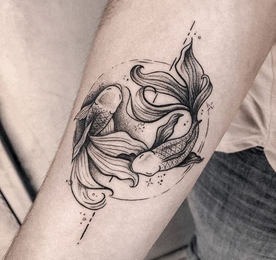 Tattoo of the zodiac sign of a fish on the arm for men