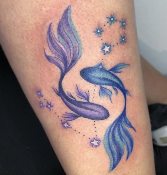 Tattoo the constellation sign of the zodiac fish on the leg