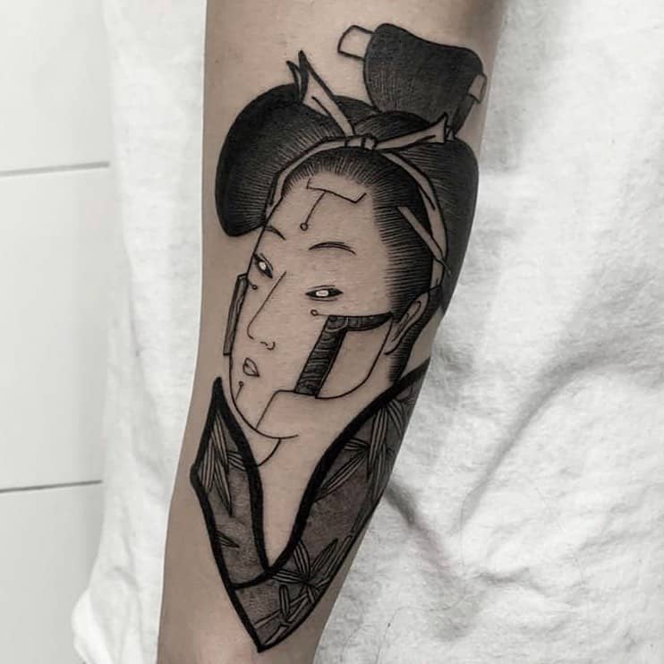 Geisha tattoo on the arm for men