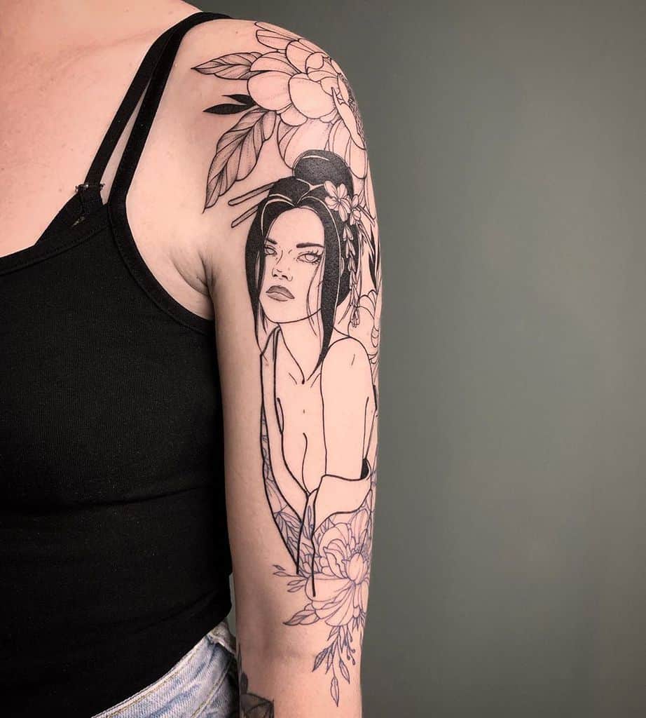 Geisha tattoo on the shoulder for women