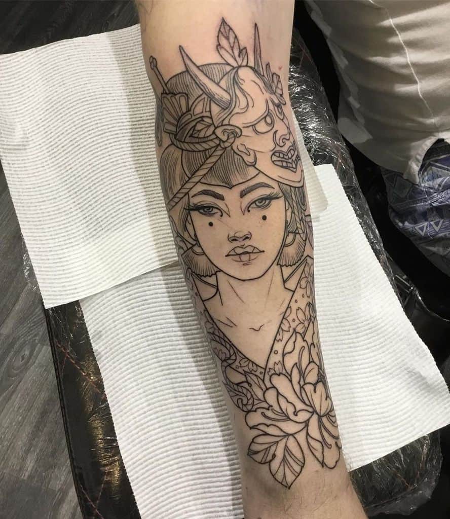 Geisha tattoo on the forearm for men