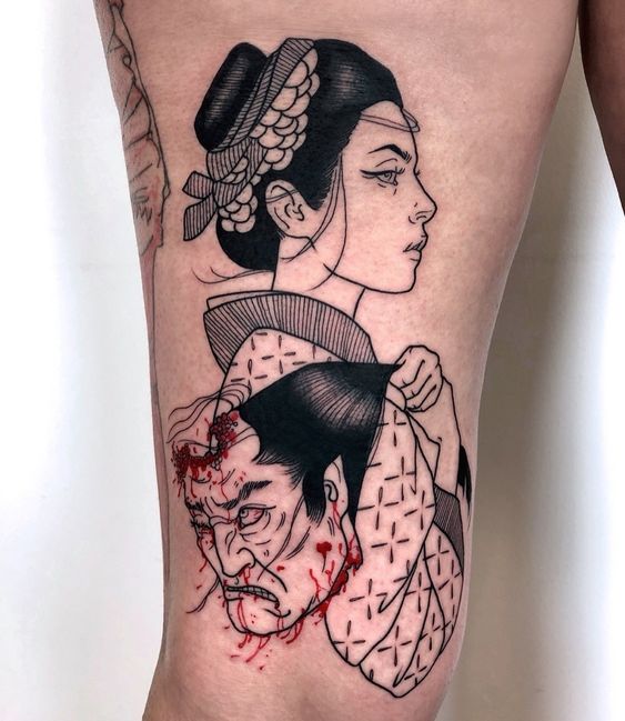 Geisha tattoo on the hip for women