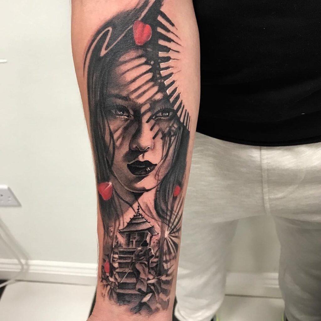 Geisha tattoo on the forearm for men