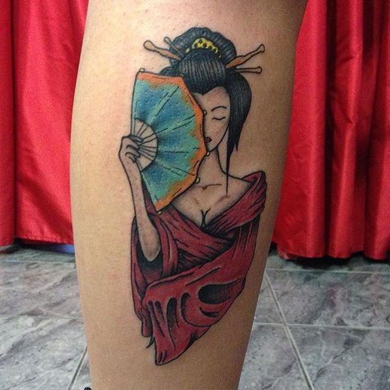 Geisha shin tattoo for women