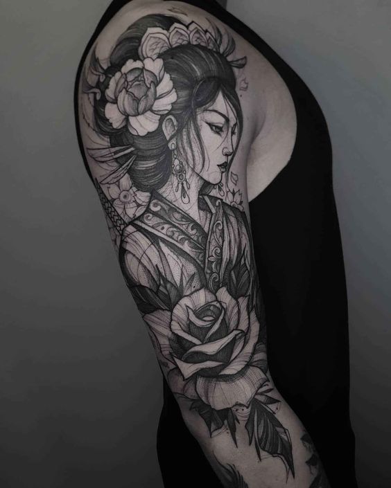 Geisha tattoo on the arm for men