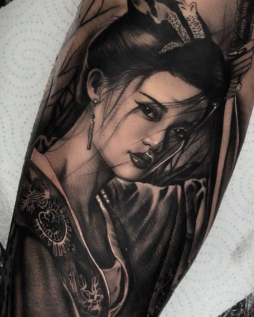 Geisha tattoo on the arm for men