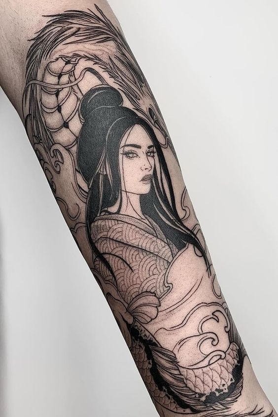 Geisha tattoo on forearm