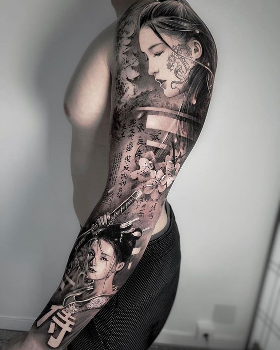 Geisha tattoo on the arm for men