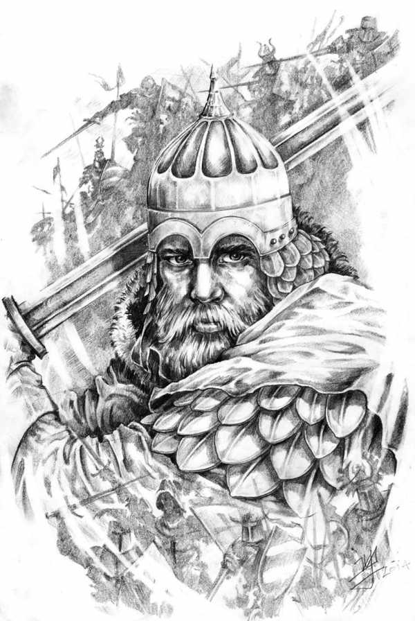 Sketch of a tattoo of a bogatyr