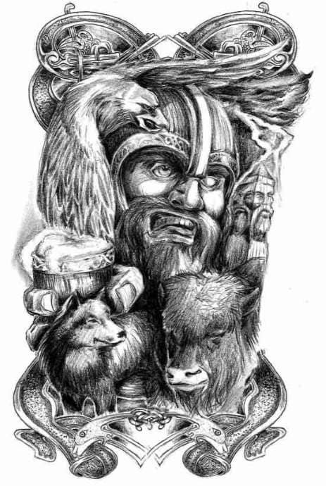 Sketch of a tattoo of a bogatyr