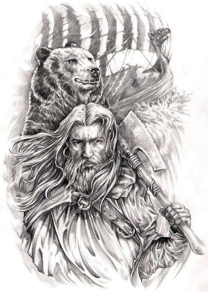 Sketch of a tattoo of a bogatyr