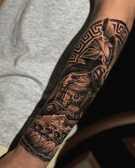 Tattoo of a gladiator on the forearm for men