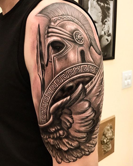 Tattoo of a gladiator on the shoulder for men