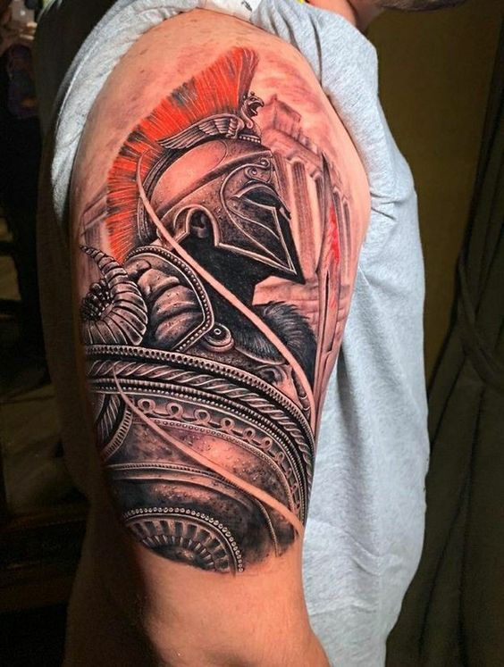 Tattoo of a gladiator on the shoulder for men