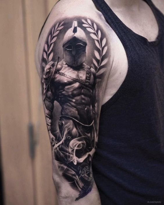 Tattoo of a gladiator on the shoulder for men