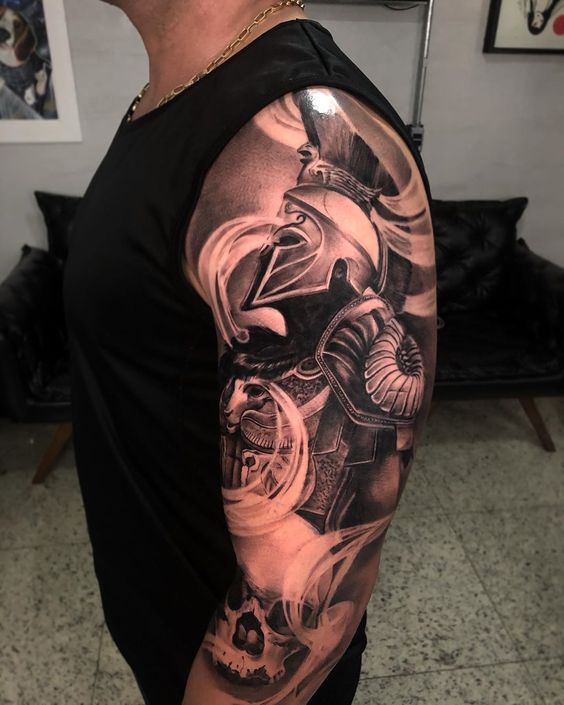 Tattoo of a gladiator on the arm for men