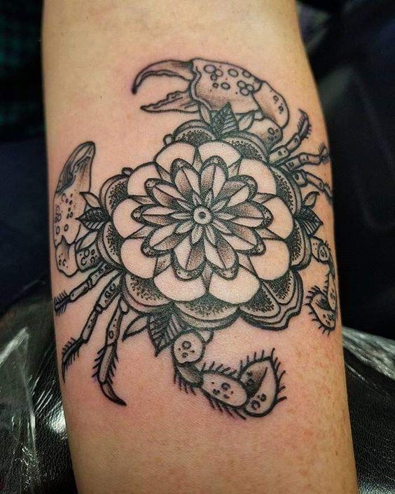 Tattoo of the sign of the zodiac Cancer on the arm Tattoo of the sign of the zodiac Cancer on the arm