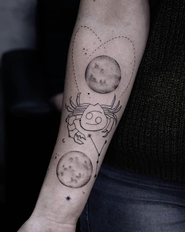 Tattoo of the zodiac sign Cancer on the forearm for women