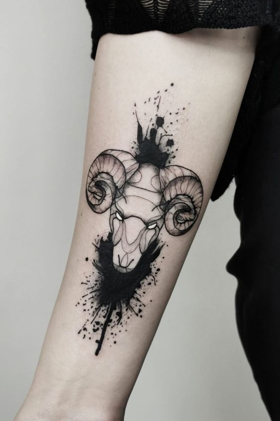 Tattoo of the zodiac sign of Aries on the forearm for men