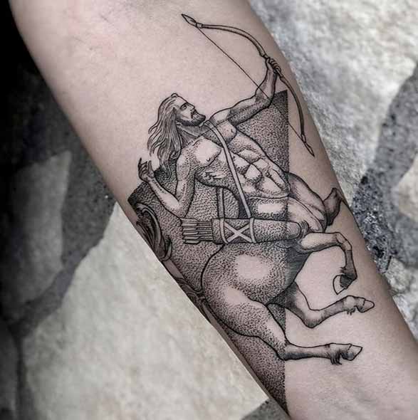 Sagittarius zodiac sign tattoo on the arm