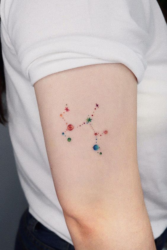 Tattoo the constellation sign of the zodiac Sagittarius on the shoulder for men