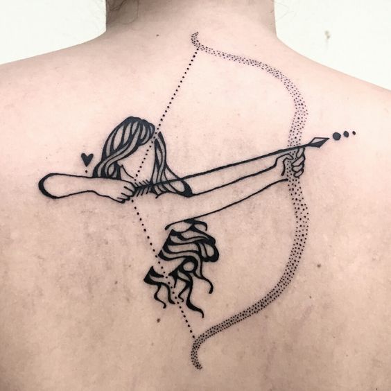 Sagittarius zodiac sign tattoo on the back for men