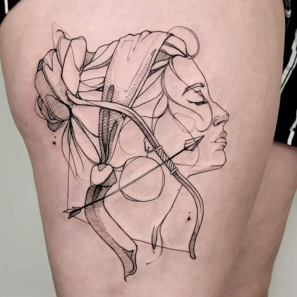 Sagittarius zodiac sign tattoo on the hip for women