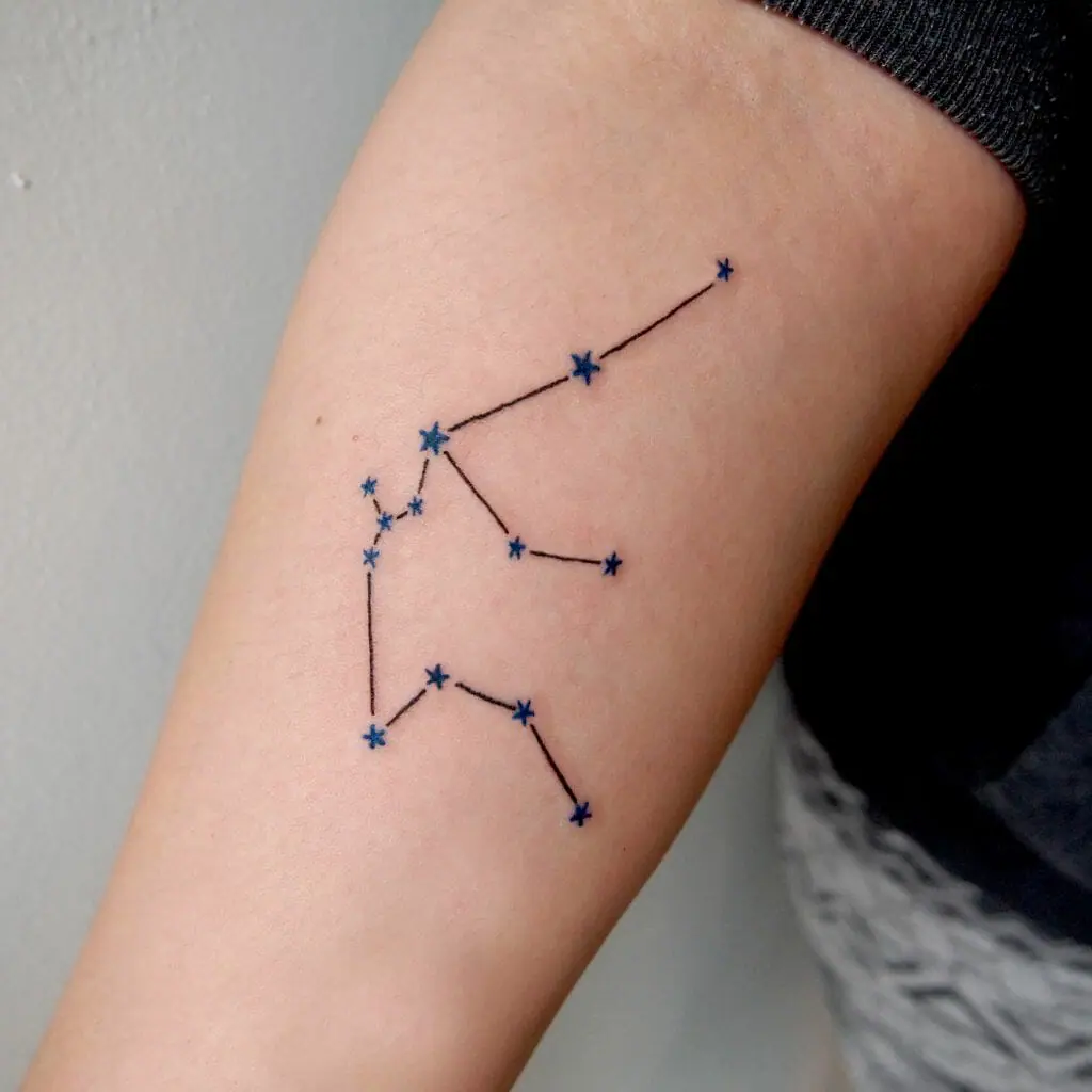 Tattoo the constellation sign of the zodiac Aquarius on the forearm for women