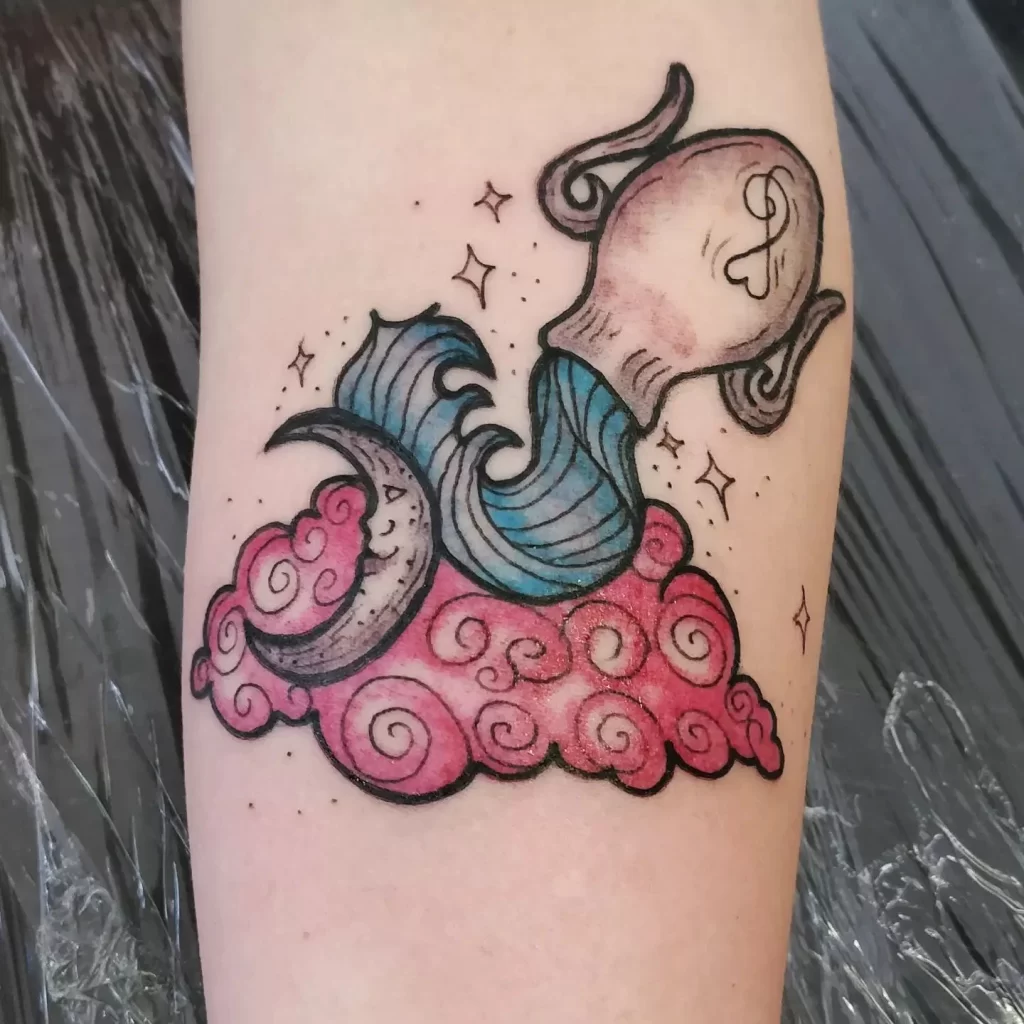 Aquarius zodiac sign tattoo on forearm for women