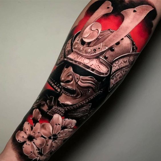 Samurai tattoo on the arm for men