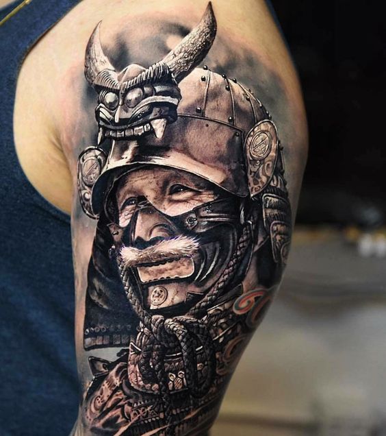 Samurai tattoo on the shoulder for men