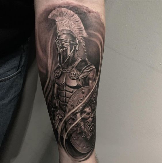 Spartan tattoo on forearm for men