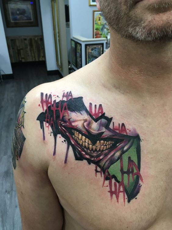 Joker tattoo on the chest for men