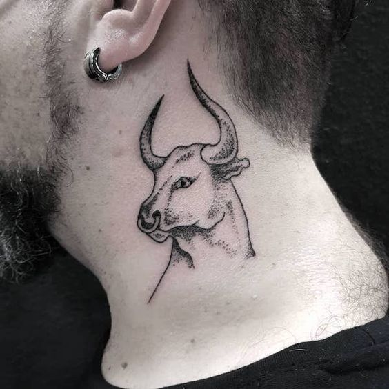 Tattoo of a bull on the neck for men