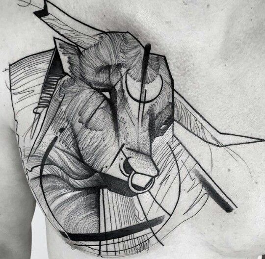 Bull tattoo on the chest for men