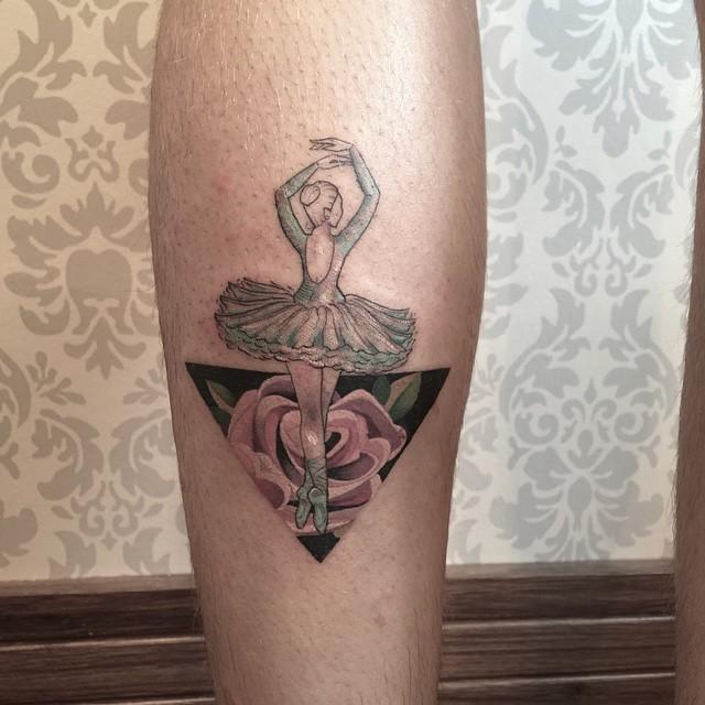 Ballerina tattoo on calf