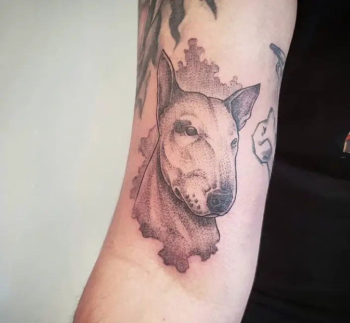 Bull Terrier tattoo on the shoulder for women