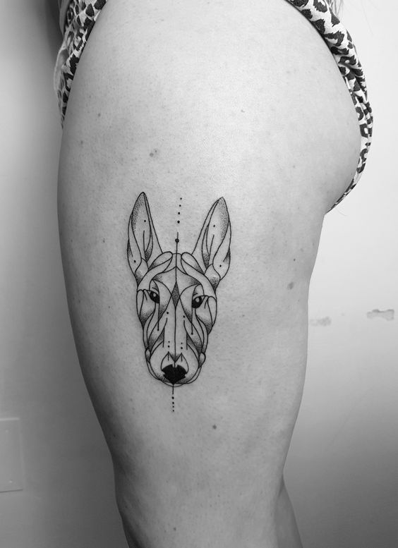 Bull Terrier tattoos on the thigh for women