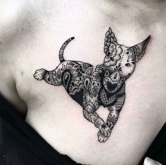 Bull Terrier tattoos on the chest for women