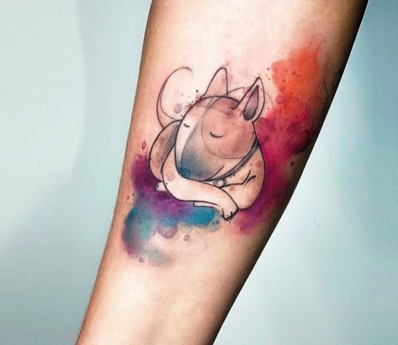 Bull Terrier tattoo on forearm for women