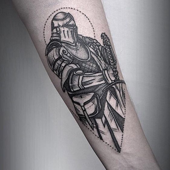 Knight tattoo on forearm for men