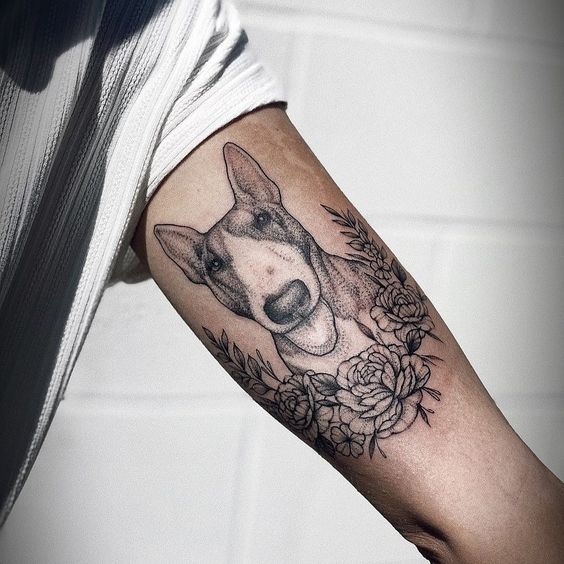 Bull Terrier tattoo on the arm for men