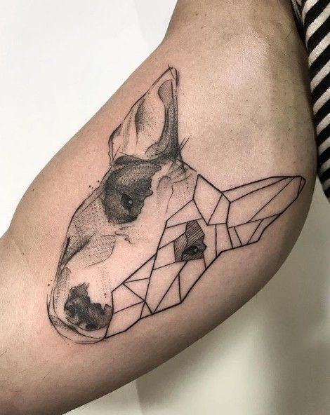 Bull Terrier tattoo on the shoulder for women