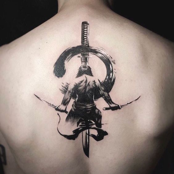 Samurai tattoo on the back for men