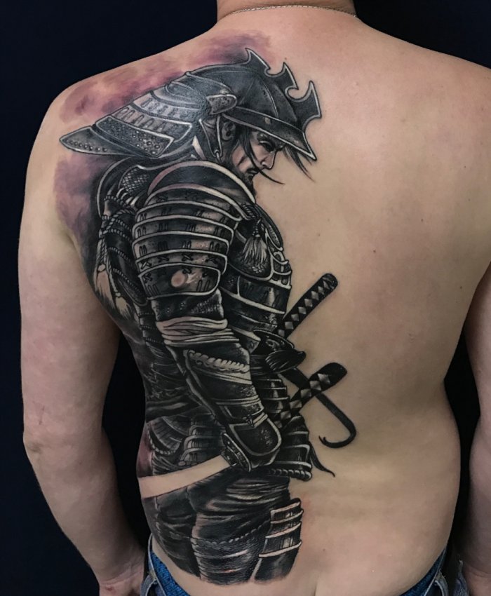 Samurai tattoo on the back for men