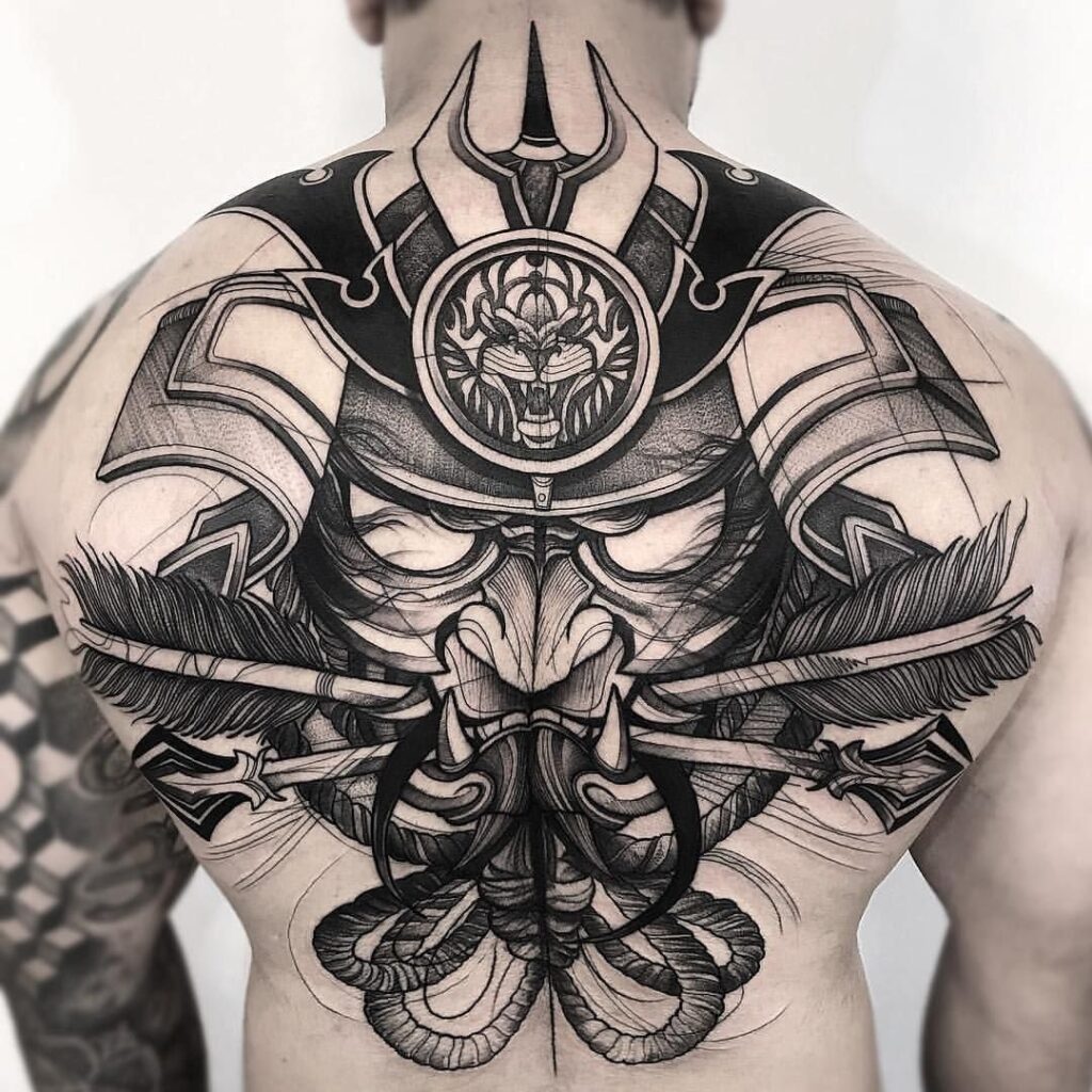 Samurai tattoo on the back for men