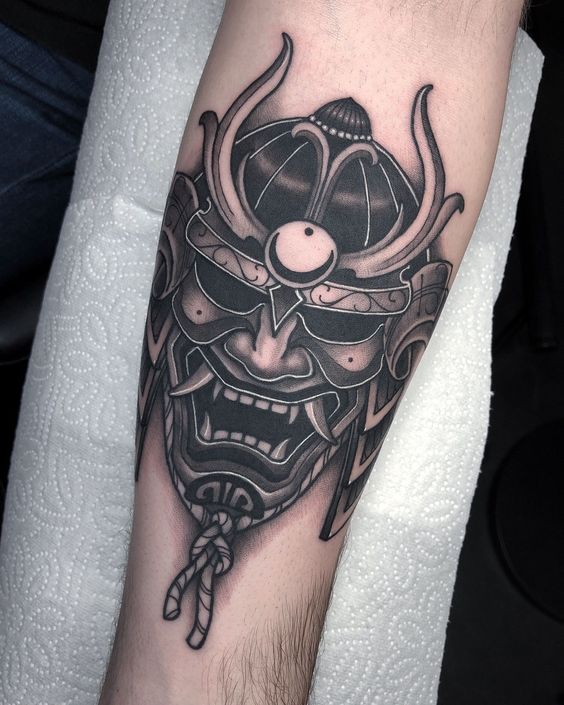 Samurai tattoo on the shin for men