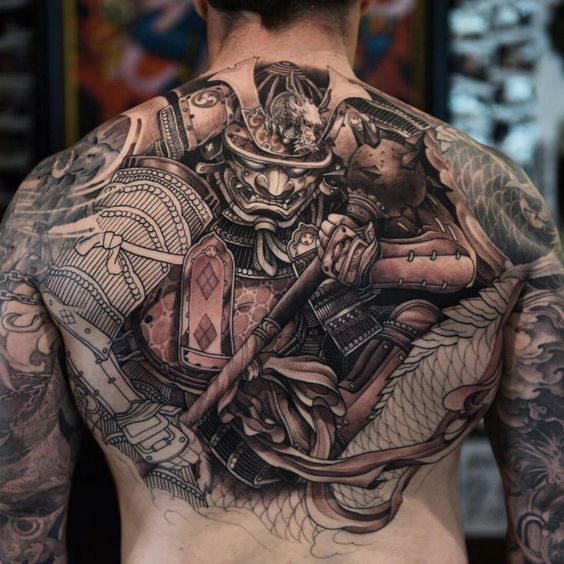 Samurai tattoo on the back for men