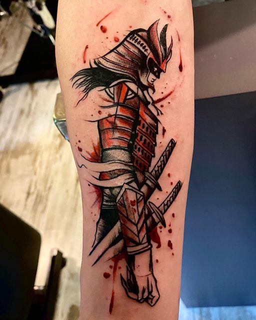 Samurai tattoo on the arm for men