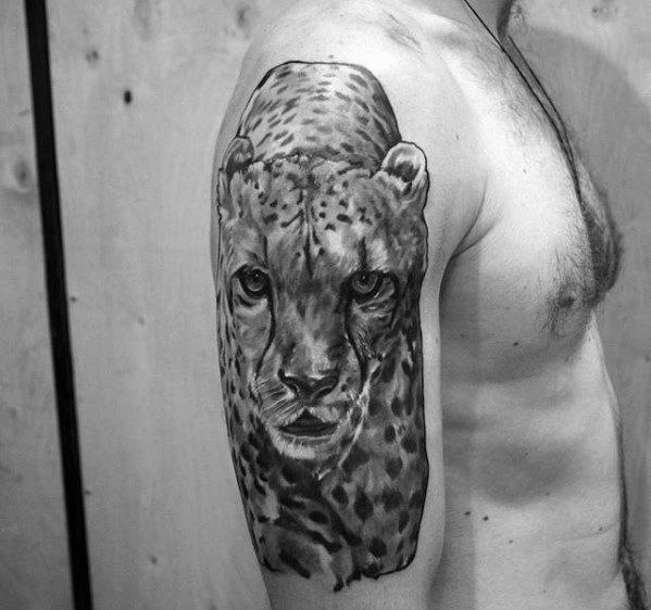 Cheetah tattoo on the shoulder for men